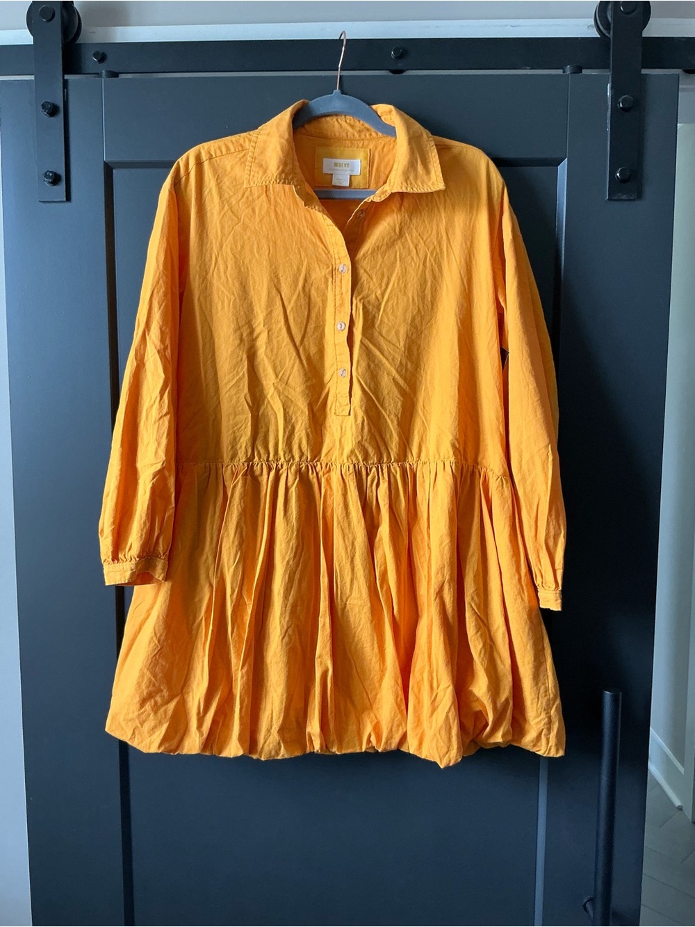 Anthropologie Bright Mustard Long-Sleeve Tiered Button Tunic Dress